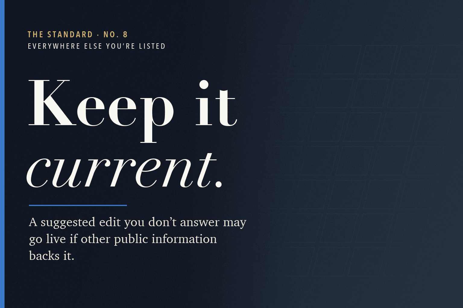 The Standard, No. 8: Google Listing and Website Disagree? Fix Whichever Is Behind